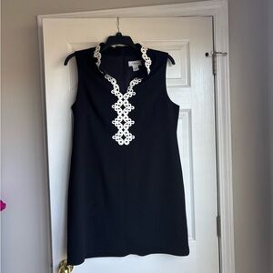 Elegant Black Mini Dress with White Detailing